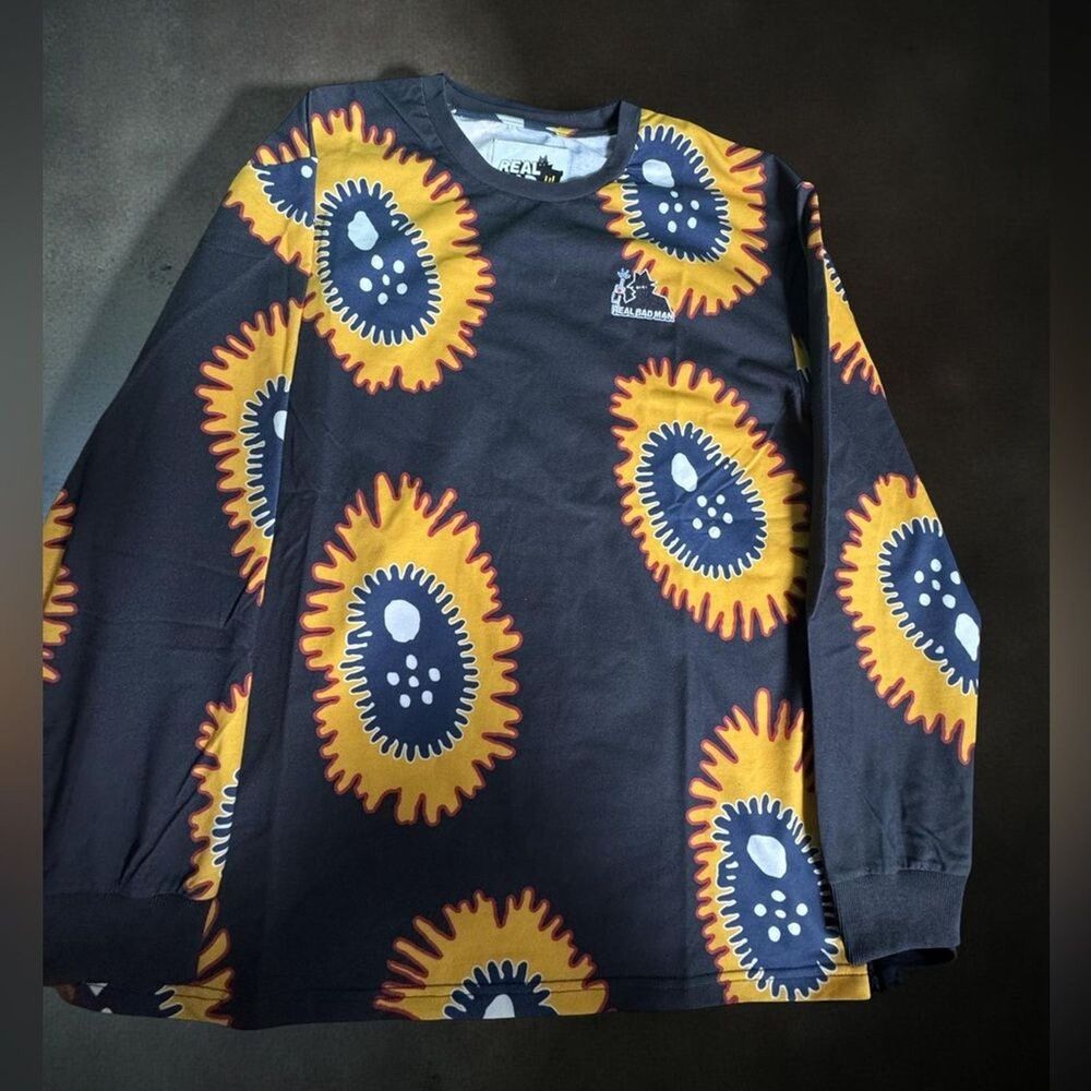 Real Bad Man Exploding Head Long Sleeve Tee Men's M Black Orange NWOT